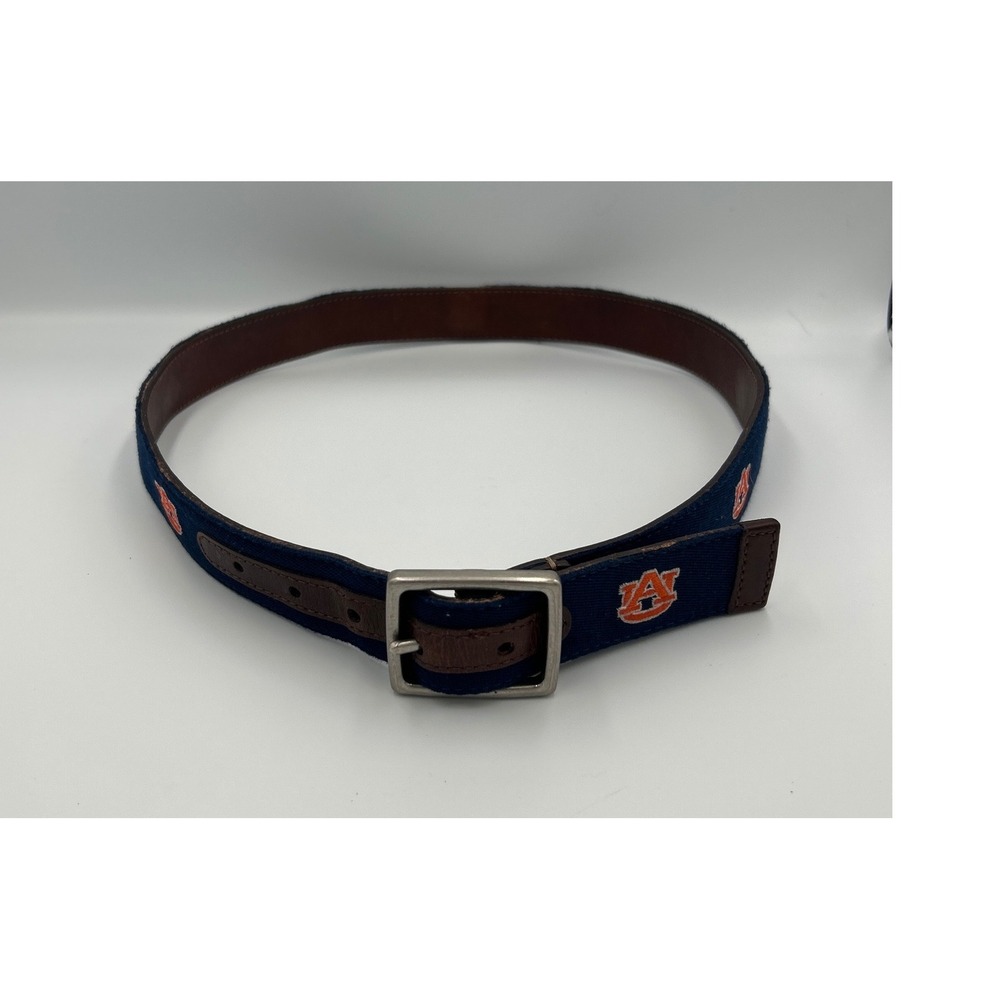 Auburn Tigers Mens Navy‎ Canvas Leather Embroidered Logo Belt Size 34